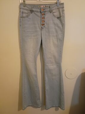 Simpl Young Women's Light Blue High-Rise Button-Fly Flare Jeans Sz L